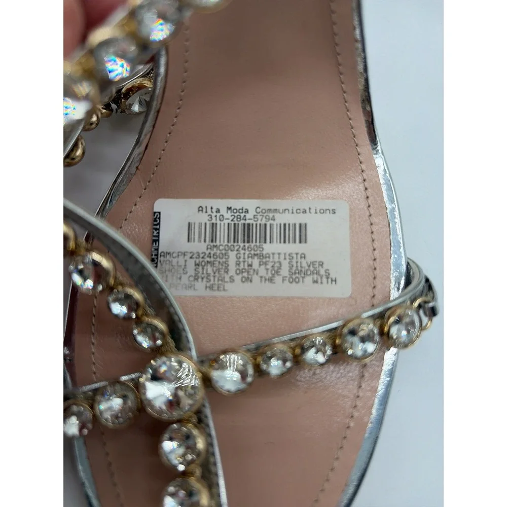 Giambattista Valli Crystal-Embellished T-Strap‎ Sandals Pearl Heel Bridal 39